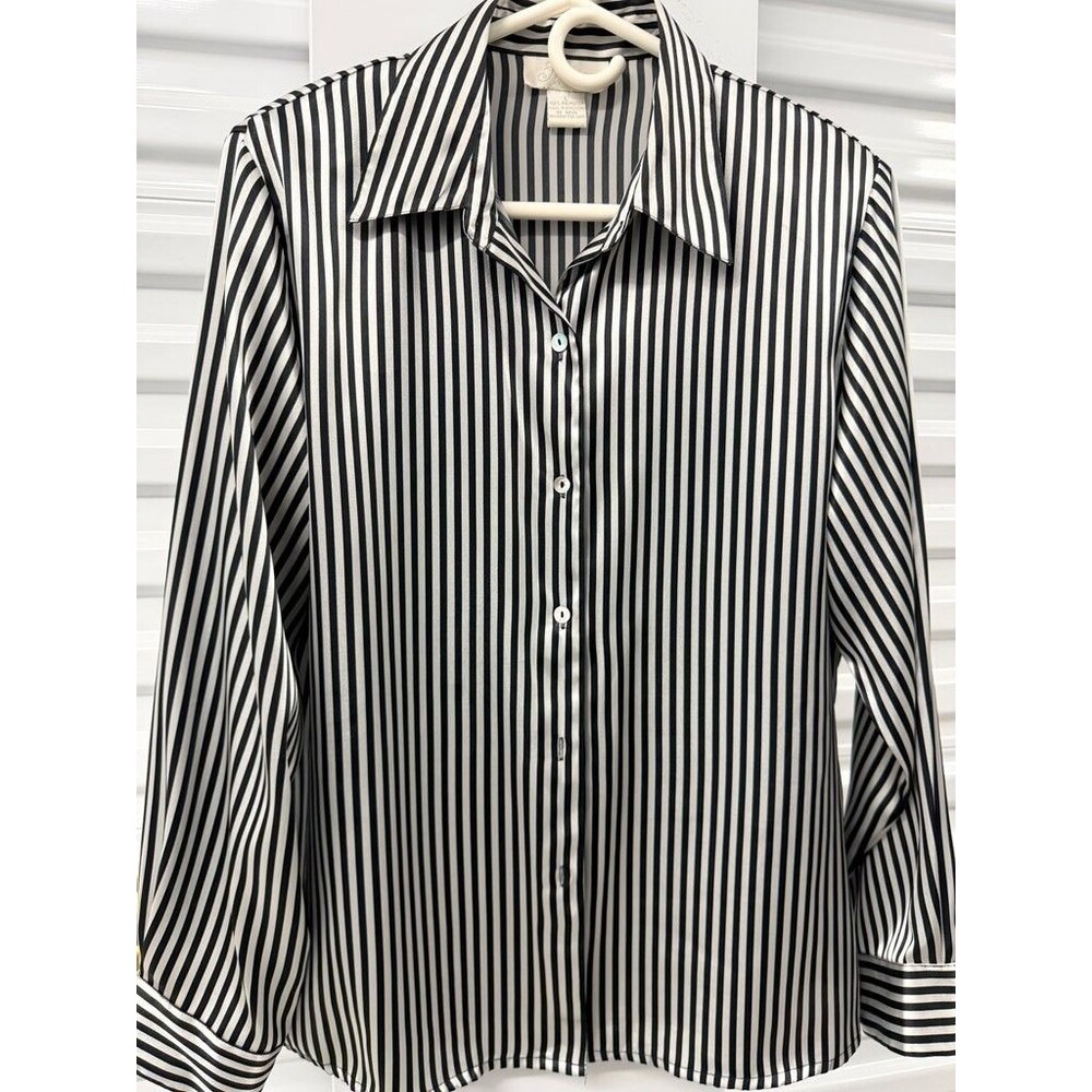 K Arnold Black and White Striped Button-Up Shirt
